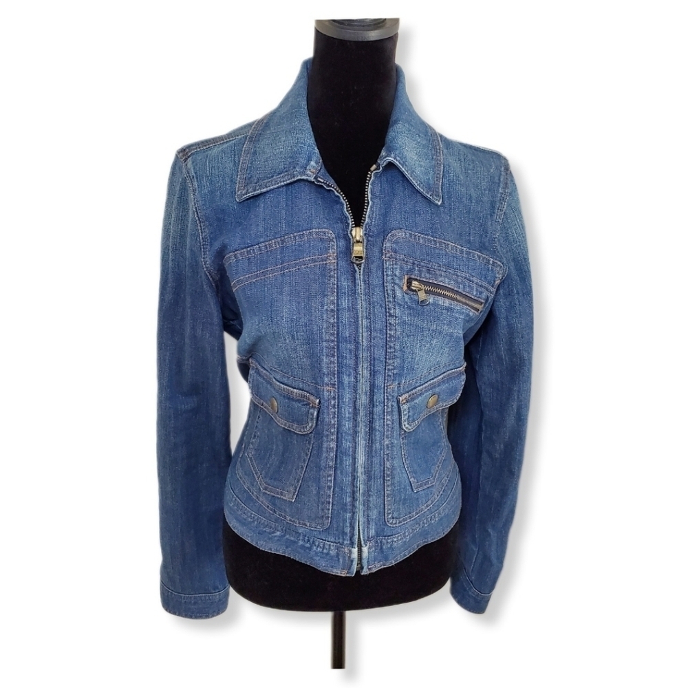 Lauren Ralph Lauren Jeans Co Crop Denim Zip Up Jean Jacket Sz L Petite